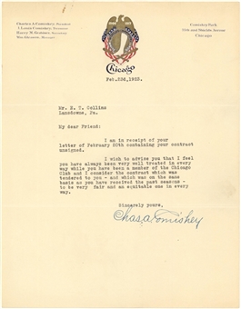 Historic 1923 Charles Comiskey Signed Letter To Eddie Collins Regarding Contract Negotiations (PSA/DNA MINT 9)